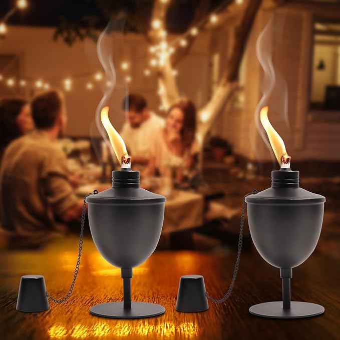 6 Pack Upgraded Tabletop Torches,14 oz Citronella Torches for Outside, Refillable Outdoor Flame Torch Light, Comes with Wicks,Covers and Funnel, Ideal for Parties, Garden Decor, DIY
