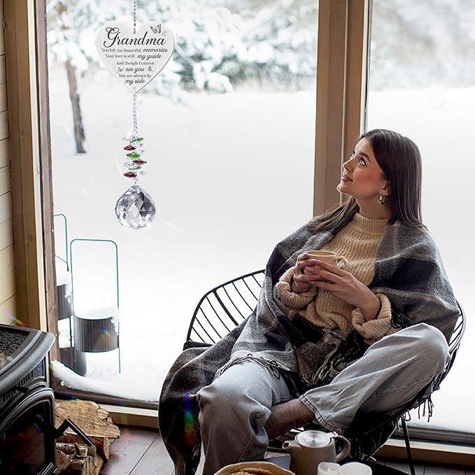 Grandma in Heaven Memorial Crystal Suncatcher Gifts,Sympathy Gifts for Loss of Grandma,Hanging Crystals Ornament for Window Rainbow Maker Prisms Home Decor Gift