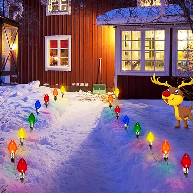 C9 Christmas Pathway Lights Outdoor-17.4 Ft 10 Lights C9 Walkway Lights Waterproof for Ground Sidewalk Driveway Yard Outdoor Christmas Decorations