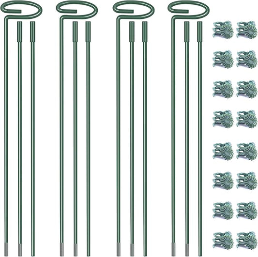 4.5mm Adjustable Length Plant Stake, Assembled (12 or 24 or 36 inch) Outdoor and Indoor Plant Support Poles for Flowers Marigolds Tomatoes Lilies Peonies Roses Daffodils Flower Clips (4 Sets, 16 Pcs)