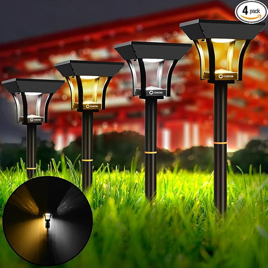 CINOTON 2-in-1 Solar Pathway Lights Outdoor with 4 Lighting Modes, IP65 Waterproof LED Solar Powered Wall Lights for Garden Yard Patio Lawn Porch Walkway Backyard Driveway, Warm & Cold White 4 Pack