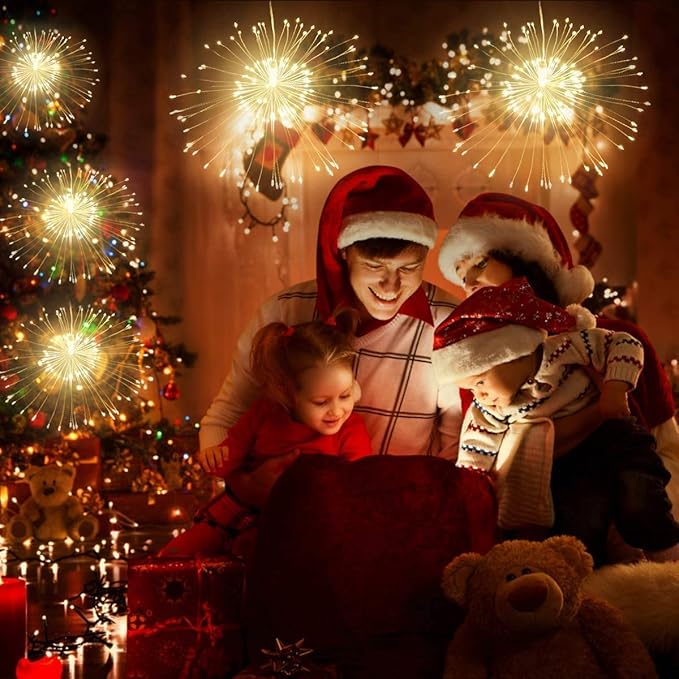 Firework Lights,10 Pack LED Copper Wire Fireworks Lights Fairy Lights Christmas Hanging Dimmable String 8 Modes Waterproof with Remote Control