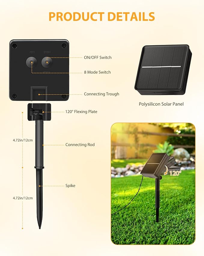 Brightown Solar String Light for Outside, 50Ft 120 LED Solar Lights Outdoor Waterproof, Solar String Lights Outdoor with 8 Modes, for Outside Garden Tree Party Decor(Warm White)