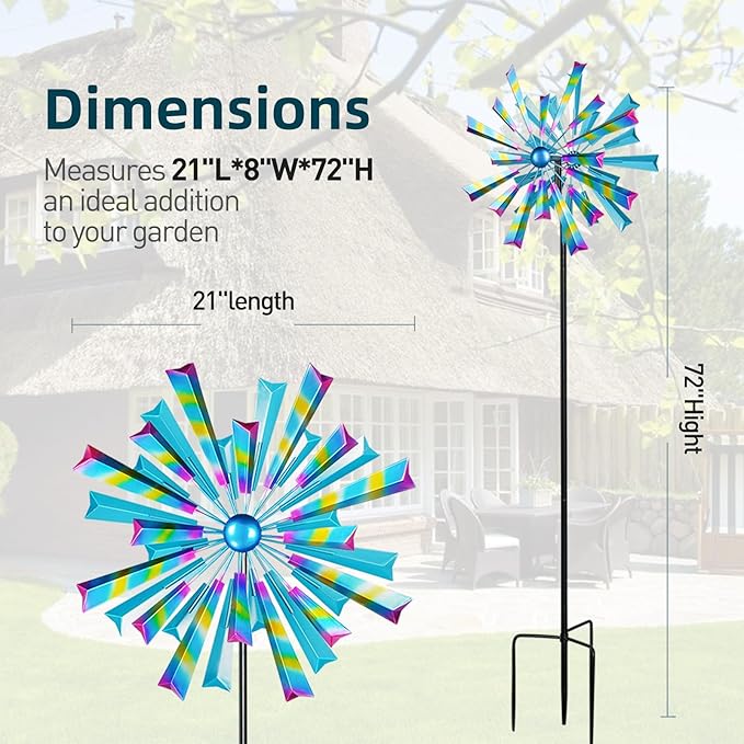 Decoroca Wind Spinners Outdoor Metal Large - 72in 360 Degrees Rainbow Wind Spinner for Outdoor Yard, Patio, Lawn & Garden Sculptures - Rare Square Fan Blade Design - Used to Adjust Mood in Garden
