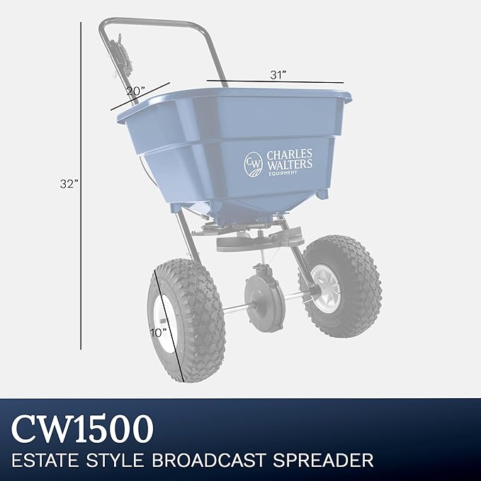 Charles Walters Equipment CW1500 Estate Style Broadcast Spreader for Spreading Fertilizer and More on Lawns, Sidewalks, and Driveways, 65lb Capacity, 31" x 32"