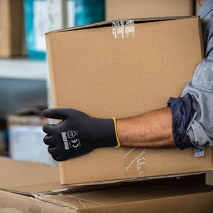DULFINE Ultra-Thin PU Coated Work Gloves-60 Pairs,Excellent Grip,Nylon Shell Black Polyurethane Coated Safety Work Gloves, Knit Wrist Cuff,Ideal for Light Duty Work. (XX-Large)