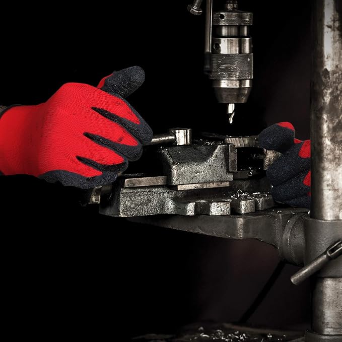 Evridwear Crinkle Latex Rubber Hand Coated Safety Work Gloves for Men Women General Multi Use Construction Warehouse Gardening Assembly Landscaping (L-Size) Red 120 Pairs Pack