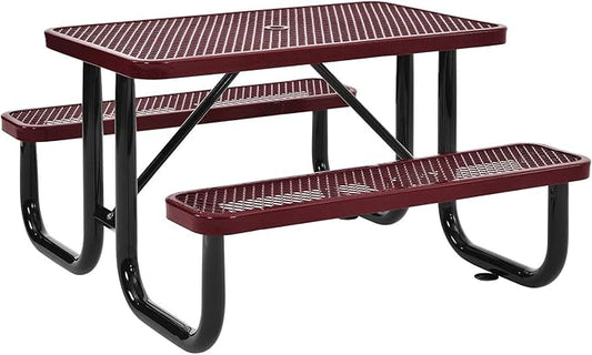 Global Industrial 4 ft. Expanded Metal Rectangular Outdoor Steel Picnic Table, Red