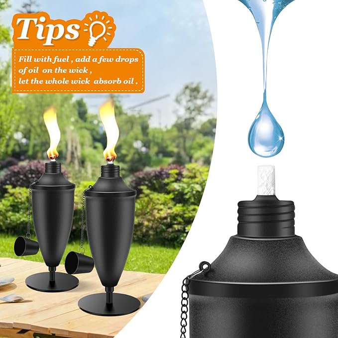 4 Pack Metal Tabletop Torches,22 oz Citronella Torches for Outside, Refillable Outdoor Flame Torch Light, Comes with Wicks and Covers, Ideal for Parties, Landscape, Garden Decor, DIY