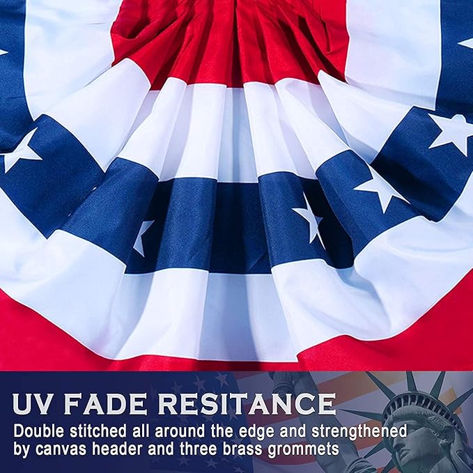 5 Pieces USA Pleated Fan Flag 3x6 FT American US Bunting Flag Patriotic Half Fan Banner Flag with Canvas Header and Brass Grommets for 4th of July Memorial Day Indoor Outdoor Decoration (5, 3x6 Feet)