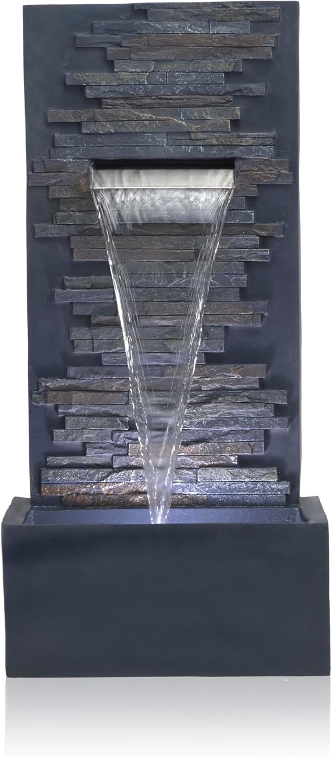 Alpine Corporation CPS194 Outdoor Modern Stainless Steel Geometric Orbs Water Floor Fountain for Patios, Gardens, and Outdoor Decor, 55" H, Brown