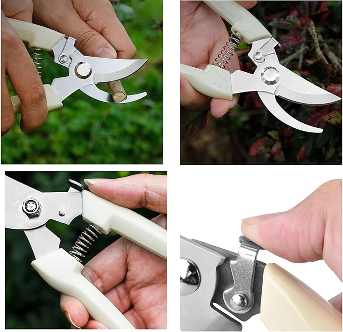 Garden Flower Shears Pruning Shears 6.9 inches Straight and Bypass Scissors Heavy Duty Plant Scissors for Cutting Flowers, Trimming Plants, Bonsai, Fruits Picking (White handle Straight and Bypass)