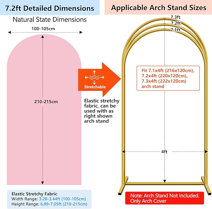 HEMMOTOP Pink Arch Backdrop Cover Set 7.2ft, 6ft, Wedding Arch Covers Stretchy Backdrop 2 Set, 2-Sided Spandex Arched Stand Covers for Balloon, Birthday Party, Baby Shower, Light Pink