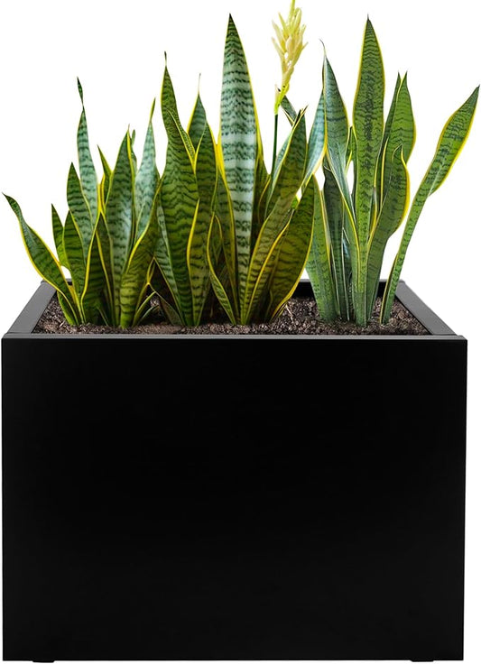 Galvanized Steel Rectangular Planter, 16"x 12"x 12" Small Planters for Outdoor Plants, Black Outdoor Planter with Drainage Holes