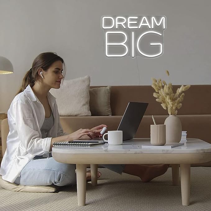 Dream-Big Neon Sign For Wall Decor In Bedroom or Bar,Dream Led Neon Sign For Birthday Gifts,Festivals Decoration,Party Sign Hang on Wall 15 * 9.8inches