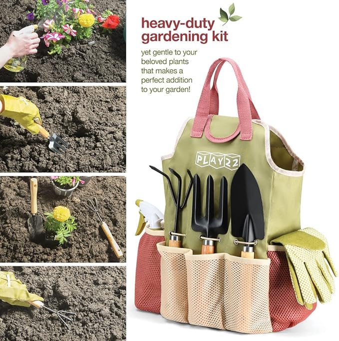 Gardening Tools Set of 10 - Complete Heavy Duty Garden Tools Set with Fashion Handbag - Durable Gardening Supplies Kit Ideal Garden Gifts for Women