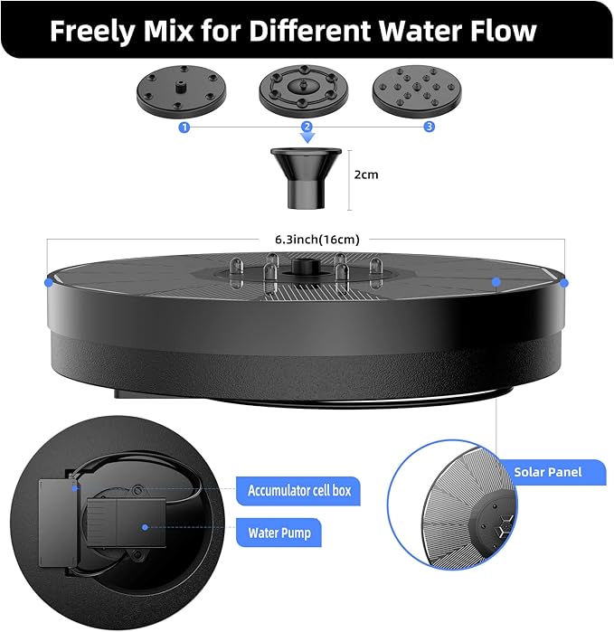 ALUKIKI Solar Powered Fountain 4W Bird Bath Fountains Pump Upgraded Glass Panel Fountains with Color LED Lights 7 Nozzles & 4 Fixers for Garden Small Pond Outdoor Swimming Pool Fish Tank