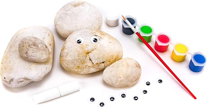 Creative Roots Paint Your Own Rock Pets by Horizon Group USA, 6 Colors, Paint Brush, Wiggly Eyes and Glue Included, Multicolor