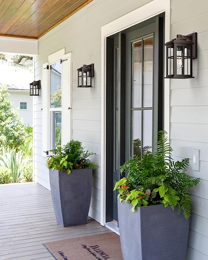 Dusk to Dawn Outside Lights for House, Oil Rubbed Bronze Anti-Rust Aluminum Exterior Lighting Fixtures, Easy-to-Install Waterproof Modern Outdoor Wall Light for Porch, Garage, Front Door