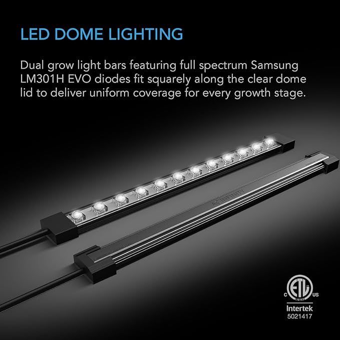 AC Infinity Heavy Duty 3mm Thick Humidity Dome Germination Kit with LED Grow Light Bars, Drip Tray, Seedling Tray, Vented Height Extension Panels for Seed Starting, Cloning, Indoor Gardening