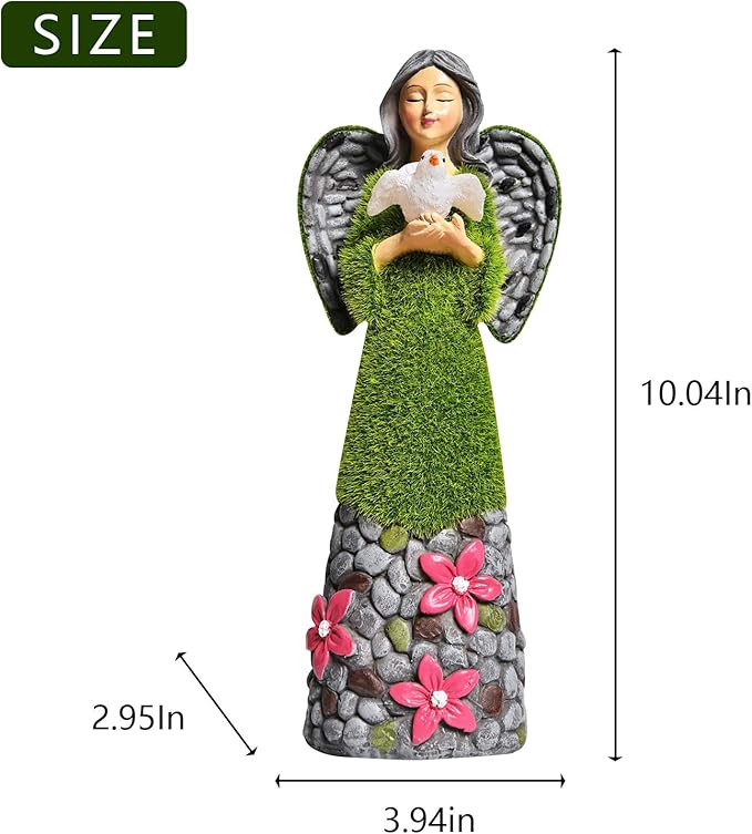 ASAWASA Angel Garden Figurine - Outdoor Statue, Solar Garden Sculpture with Angel of Peace Resin Praying Angel Art Decor for Patio, Lawn, Yard, Porch