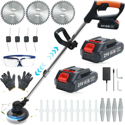 Cordless Weed Wacker,Lightweight Telescoping Shaft,Electric Weed Eater,2 Batteries,Enhanced Safety Features,Grass Trimmer Cordless for Lawn, Garden, Yard GCJ-Black