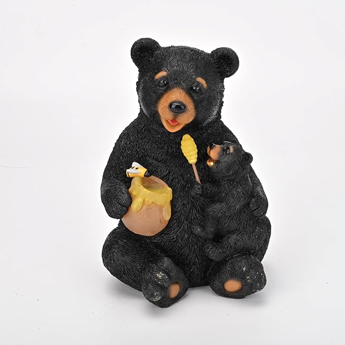 GIGALUMI Solar Garden Statues Loving Bear Figurine Lights for Outside, Yard Decorations Outdoor, Garden Decor Unique Birthday Housewarming Gifts for Mom, Women, Black