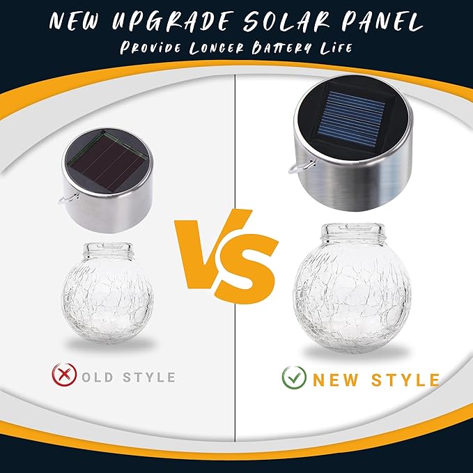 GIGALUMI 8 Pack Solar Outdoor Lights, Solar Hanging Lights for Christmas Decoration-Cracked Glass Solar Lights Outdoor Waterproof for Garden, Yard, Fence, Tree（Warm White）