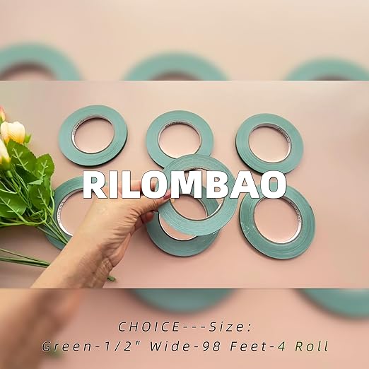 4 PCS Green Floral Tape, 0.25" Flower Stem Wrap Tapes, Waterproof Florist Tape - Multipurpose Adhesive Florist Tapes for Binding Fresh, Flower Bouquets and Floral Craft (98Ft/33Yd/Roll)