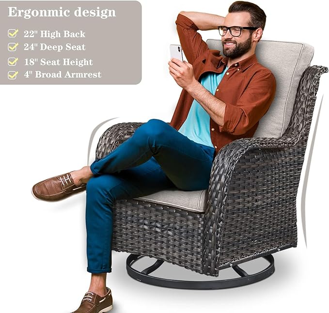 4 Piece Patio Furniture Set - Outdoor Glider Bench with Swivel Rocker Chairs and Coffee Table, High Back Small Outdoor Conversation Furniture Sets for Deck Sunroom Balcony Backyard