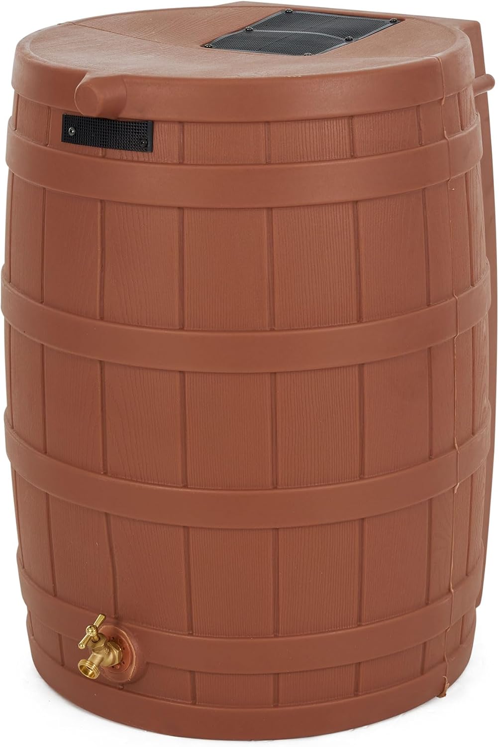 Good Ideas Rain Wizard 50 Gallon Plastic Outdoor Home Rain Barrel Water Storage Collector with Brass Spigot and Flat Back Design, Terra Cotta (2 Pack)