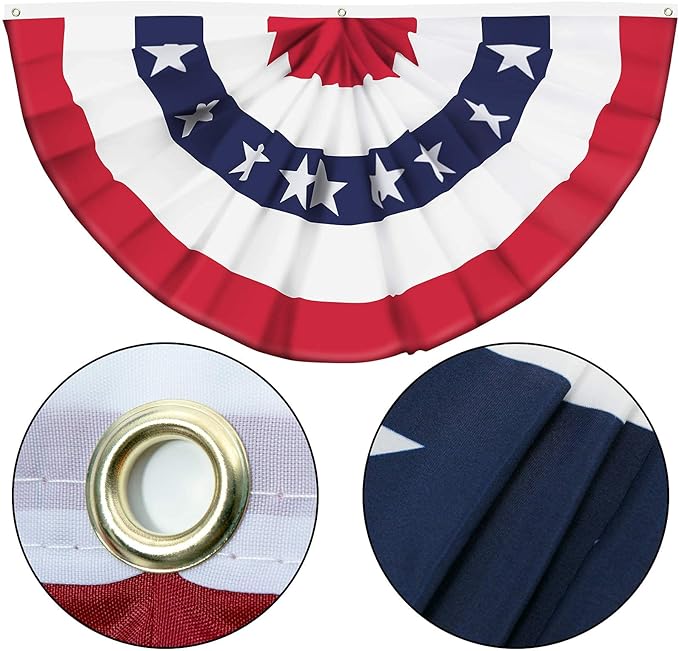 8 Pieces USA Pleated Fan Flag American US Bunting Flag Patriotic Half Fan Banner Flag with Canvas Header and Brass Grommets for 4th of July Memorial Day Indoor Outdoor Decoration (8, 1.5x3 Feet)