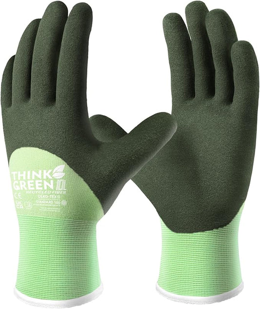 COOLJOB Thick Fleece Lined Winter Thermal Warm Freezer Work Gloves, 100% Recycled Polyester Base with Non-Slip Grip, Windproof for Cold Weather, 1 Pair, Large, Green