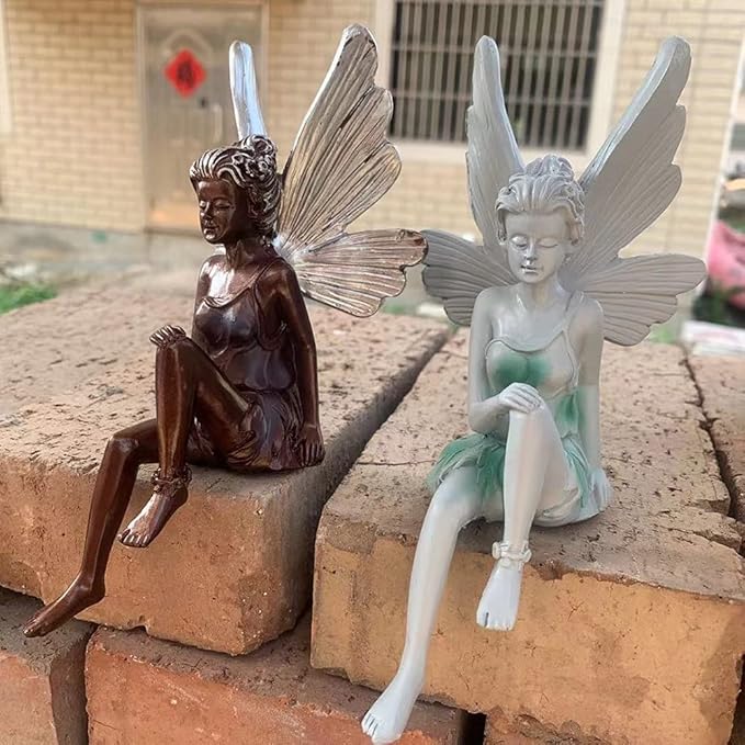 Angel Figurine Outdoor Garden Fairy Statue, 9 ''Garden Sculpture Resin Angel Craft Home Table Ornaments for Lawn Yard Art Porch Patio Decorations Christmas Housewarming Garden Gift (White)