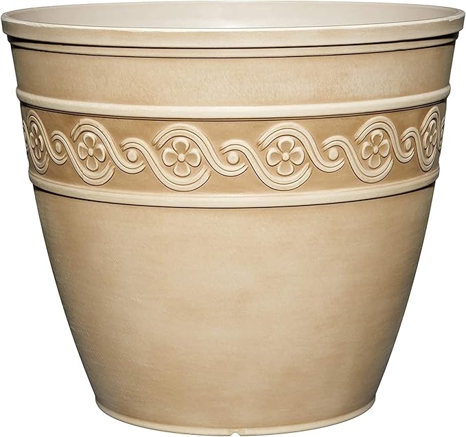 Classic Home and Garden Corinthian Resin Flower Pot Planter, Desert Tan, 10"