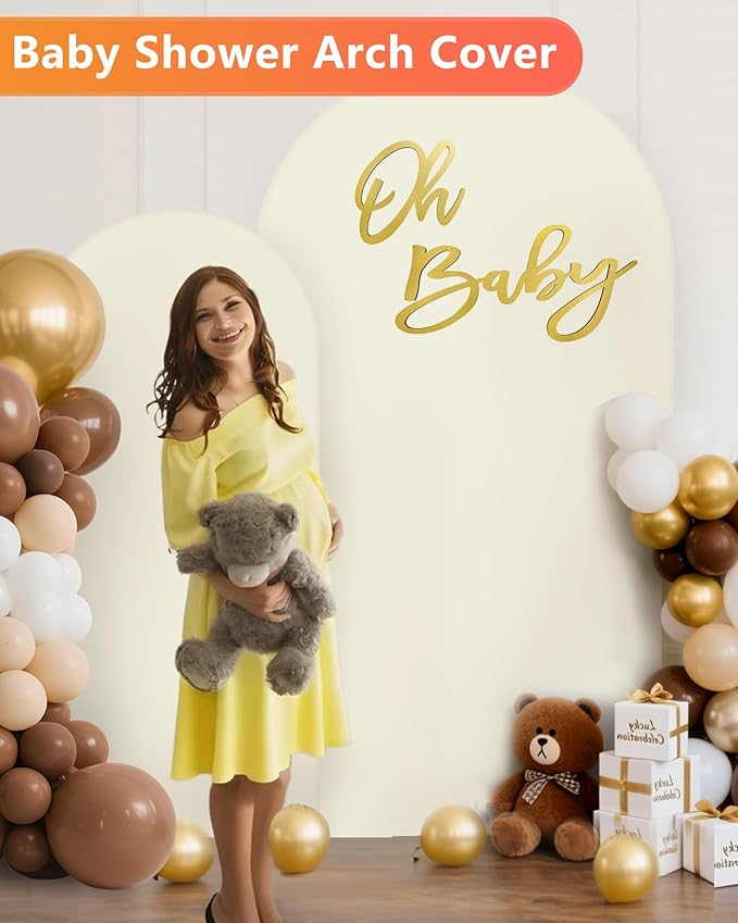 HEMMOTOP Beige Arch Backdrop Cover 7.2 ft, 6ft, Wedding Arch Covers Stretchy Backdrop 2 Set, Spandex 2 Sided Arched Background for Birthday, Party, Baby Shower, Decorations