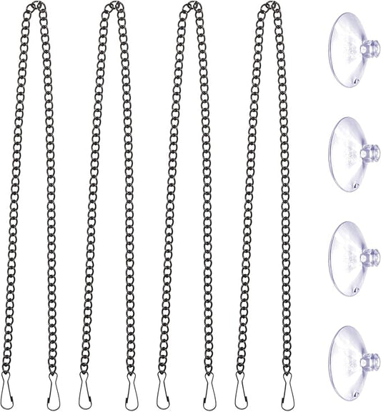 4 Pcs 20 Inch Stained Glass Window Hanging Chain with Suction Cup Hooks, Picture Hanging Chain Sunshine Catcher Black Metal Nickel Plating Stained Glass Window Panels Chains