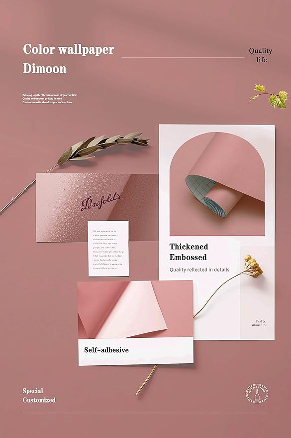 Dimoon 78.7''x17.7'' Pink Peel and Stick Wallpaper Contact Paper Modern Self Adhesive Wall Paper Removable Renter Friendly Textured Solid Color Shelf Cabinet Vinyl Roll (78.7''x17.7'',Rose Pink)