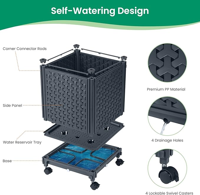 GREEN MOUNT Raised Garden Bed Planter Boxes with Trellis for Climbing Vegetables Plants, 56.7" Tomatoes Planters Outdoor Tomato Cage w/Wheels