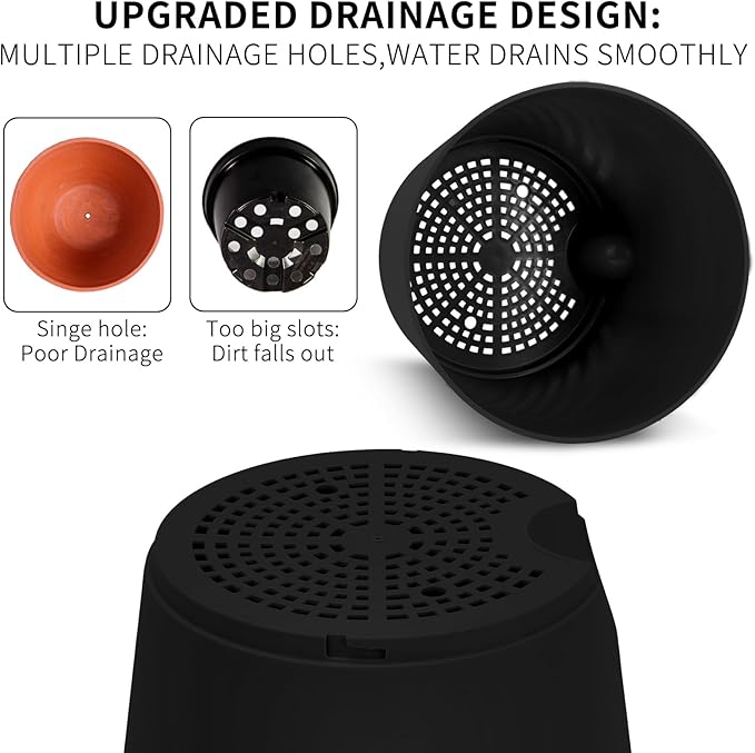 GARDIFE 10/9/8 inch Plant pots, planters for Indoor Plants, self Watering Plant Pot, Flower pots, Black