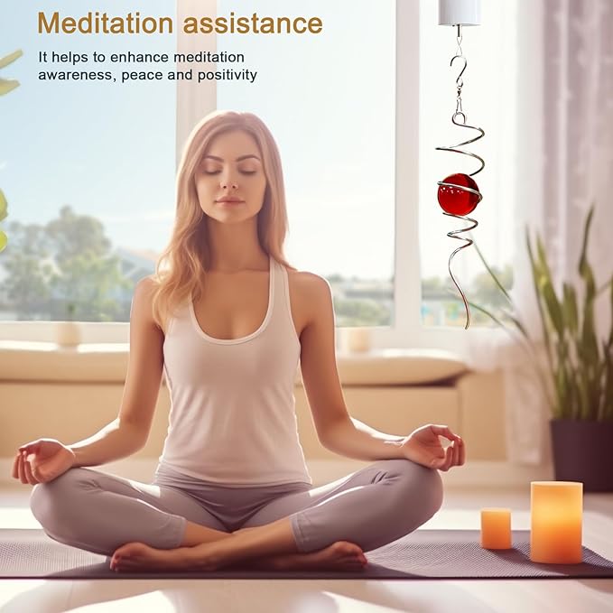 Gazing Ball Spiral Tail Red Glass Orb, Wind Spinner Stabilizer, Spiral Tail for Wind Spinners, Hanging Garden Ornament Rotating Art Decor - Visual Illusion in Spinning, Creative Gifts 13inch