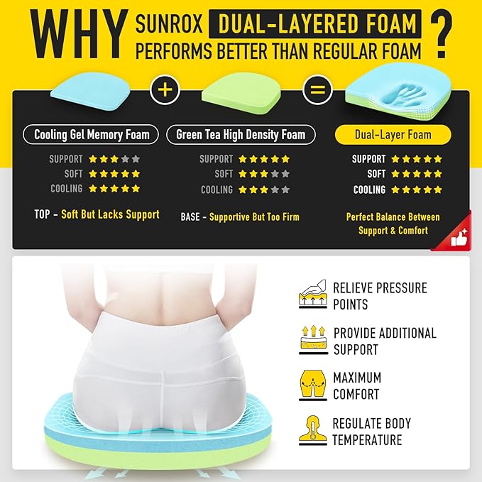 SUNROX Gel Memory Foam Chair Cushions, FadeShield Water-, Stain-Resistant Durable Reversible Seat Cushion Pads with Ties for Indoor/Outdoor Kitchen Dining Office, 19"x19", Set of 4, Heather Fern