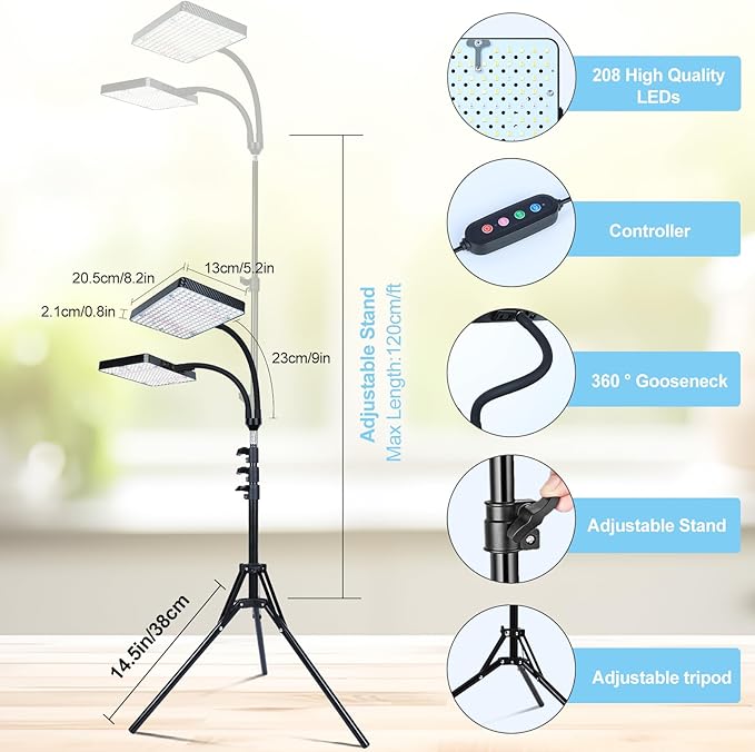 50W Standing Grow Lights for Indoor Plants, Seed Starting, Bonsai with Timer Auto On/Off, 5000 Lumen Enough Bright Like A Small Sun for Your Jungle, Daisy Chain Function, 40"-64" Height Adjustable