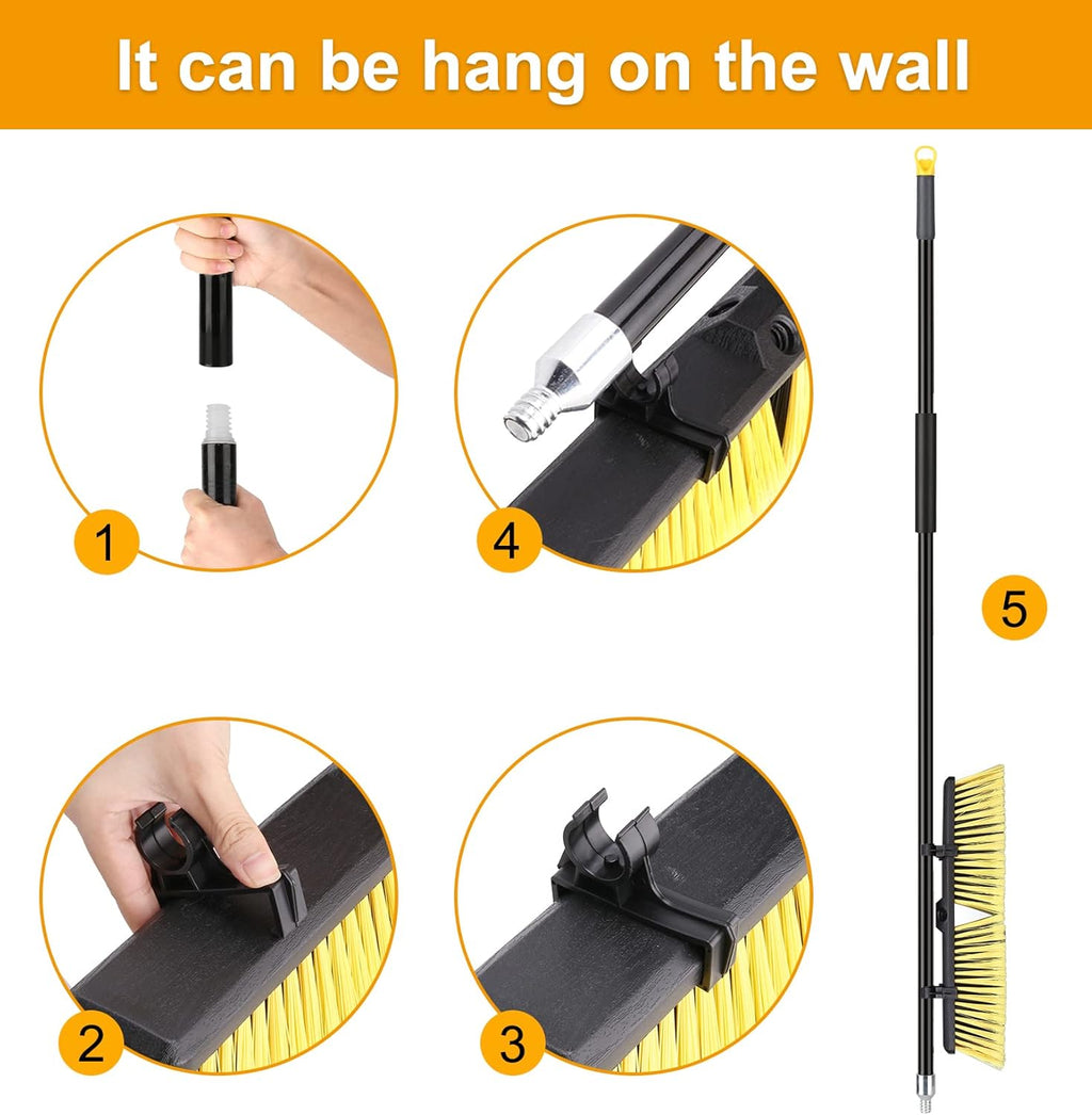 KeFanta 18 Inches Push Broom Outdoor- Heavy Duty Broom with 63" Long Handle for Deck Driveway Garage Yard Patio Warehouse Concrete Floor Cleaning