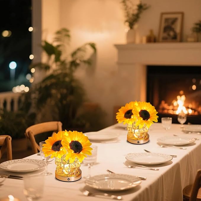 Sunflower Flower Lamp Gifts for Women, 3 Color Dimming Night Light for Womens Mom Her Daughter Christmas Anniversary Birthday Gifts, Bedroom Coffee Shop Decor Rechargeable Cordless Touch Lamp