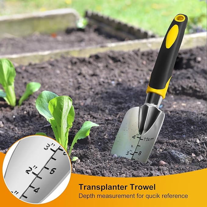 5 Pcs Gardening Tools Set with Heavy Duty Cast-Aluminium Heads and Non-Slip Rubber Grip, Including Transplanting Spade, Trowel, Cultivator, Pruner and Gardening Gloves, Great Gift for Woman