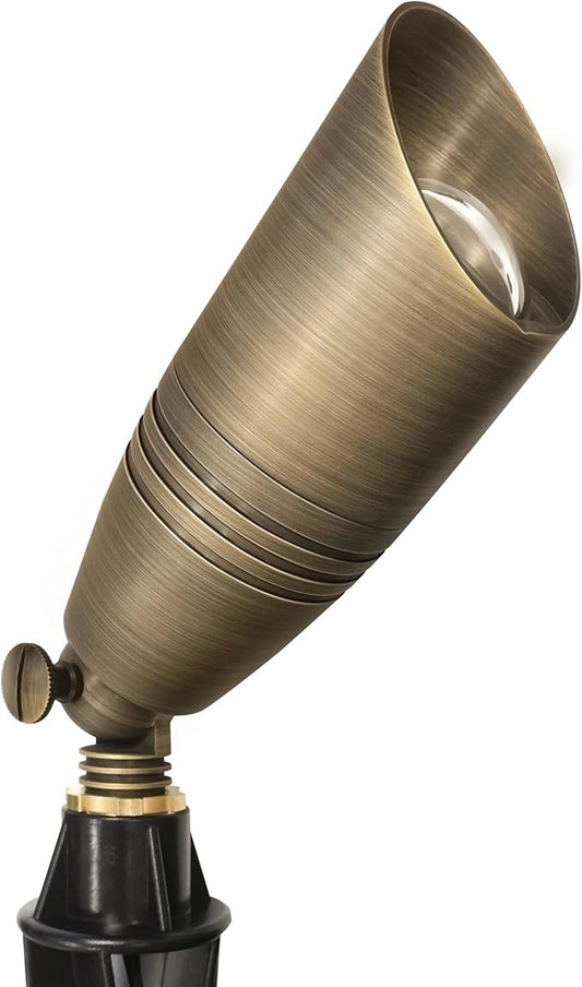 GKOLED Solid Brass Landscape Spotlight, 12V AC/DC Low Voltage Landscape Lights, Outdoor Directional LED Uplight Waterproof Fixture with ABS Spike, Garden Patio Trees Spot Up Light, No MR16 Bulb