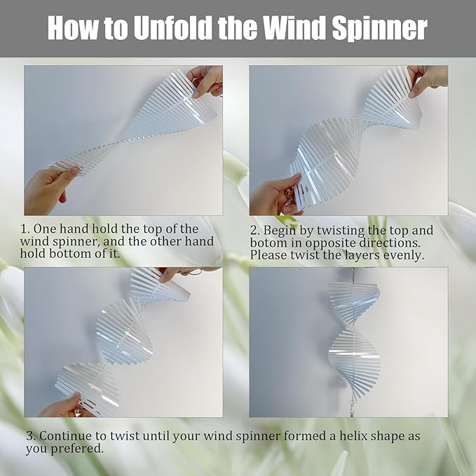 4Pack 11inch Sublimation Wind Spinner Blanks 3D Aluminum Metal Wind Sculpture Kinetic Spinners for Yard and Garden Indoor Art Ornaments Hanging Decoration (Rectangle Helix)