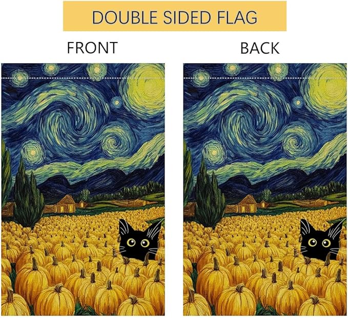 BLKWHT Fall Pumpkin Cat Garden Flag 12x18 Vertical Double Sided Blue Sky Autumn Thanksgiving Holiday Outside Decorations Burlap Yard Flag BW825