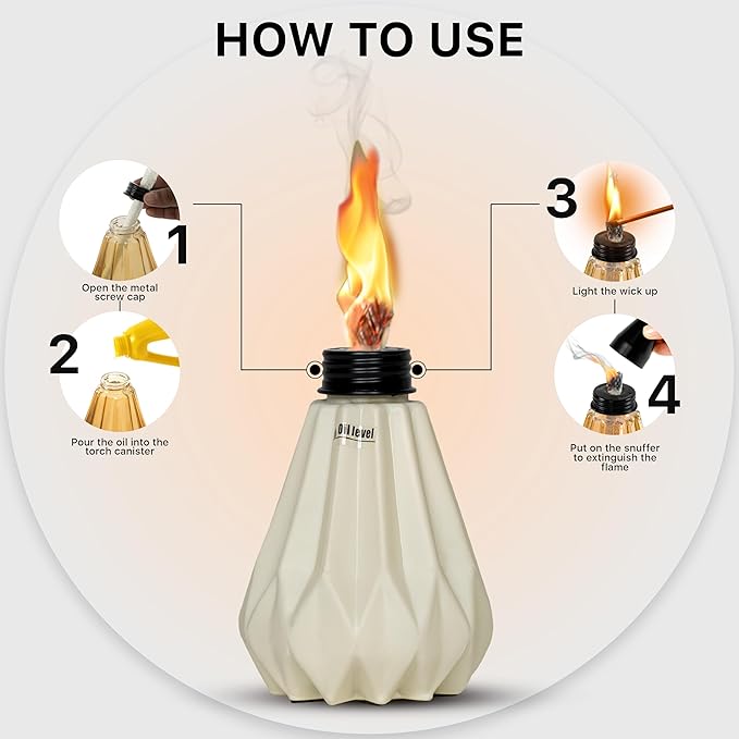 Deco Window Pack of 3 Table Torch for Indoor Outdoor Citronella Oil Tabletop Ceramic Lamp Landscape Multicolored Lantern with Fiberglass Wick & Cap for Garden Patio Yard Party Decor Light